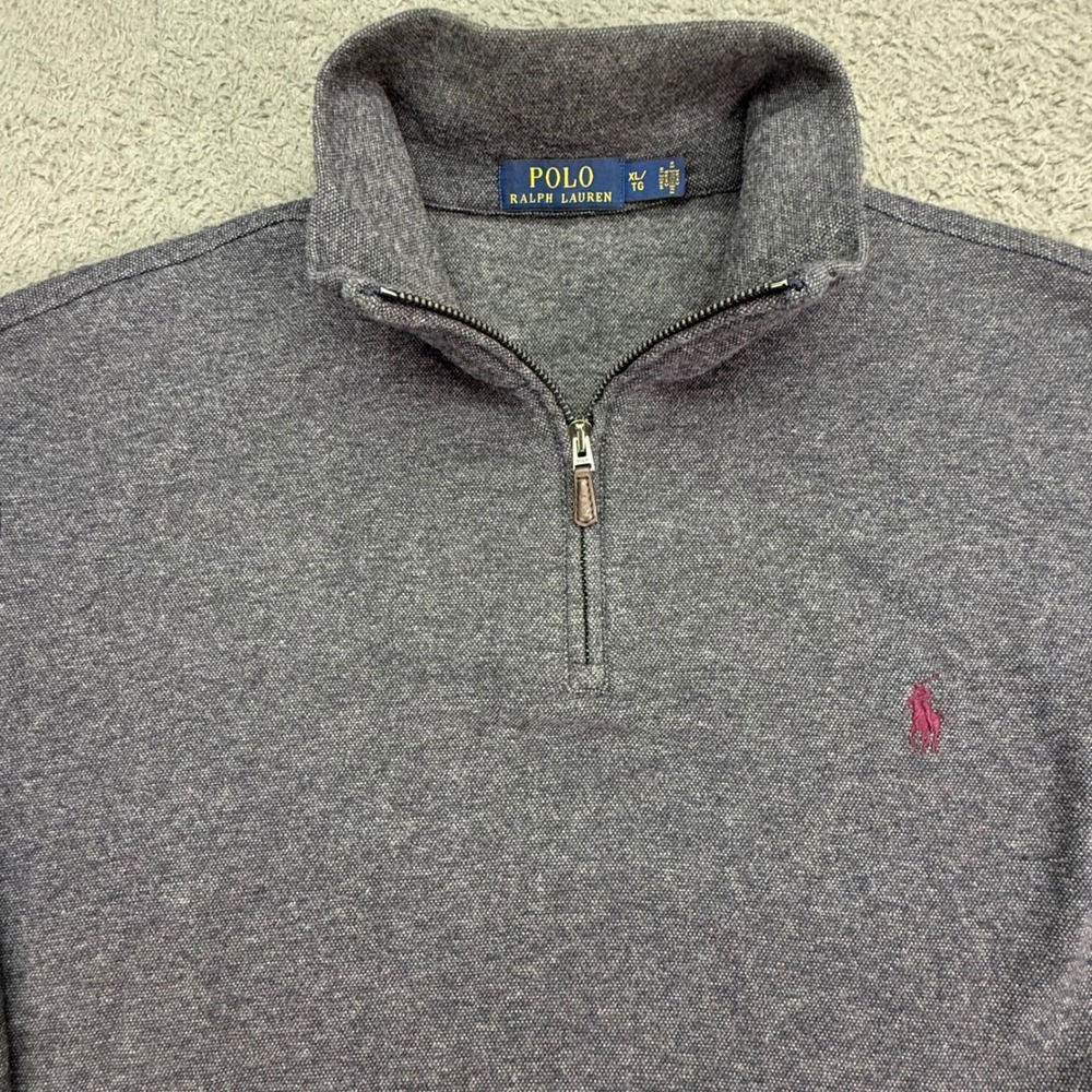 Polo Ralph Lauren Quarter Zip Mens XL Gray Pique Knit Long Sleeve Pullover 1734
